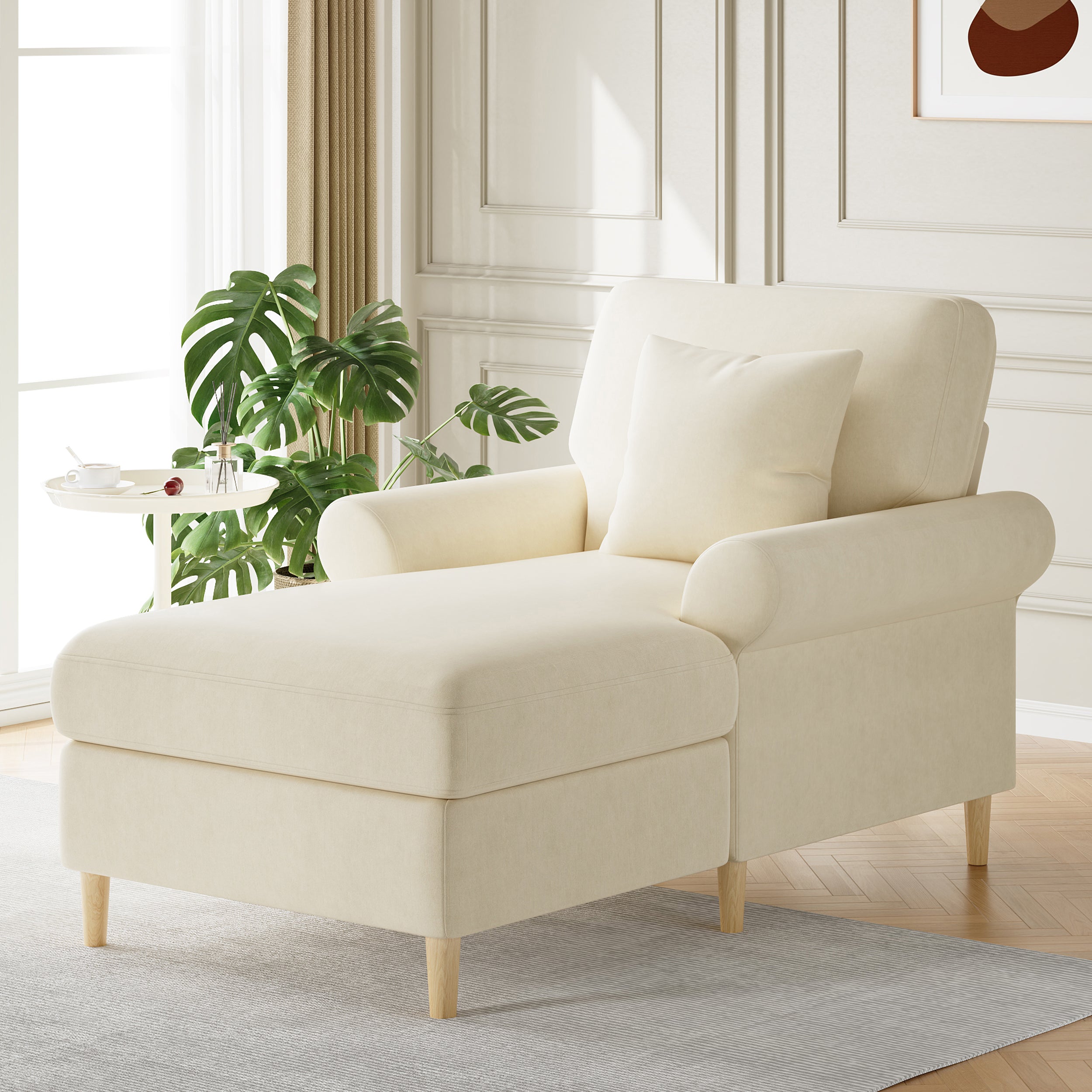 Upholstered Recliner, Folding Sleeper Chair, XXL Reading Lounge Chair, Velvet Beige
