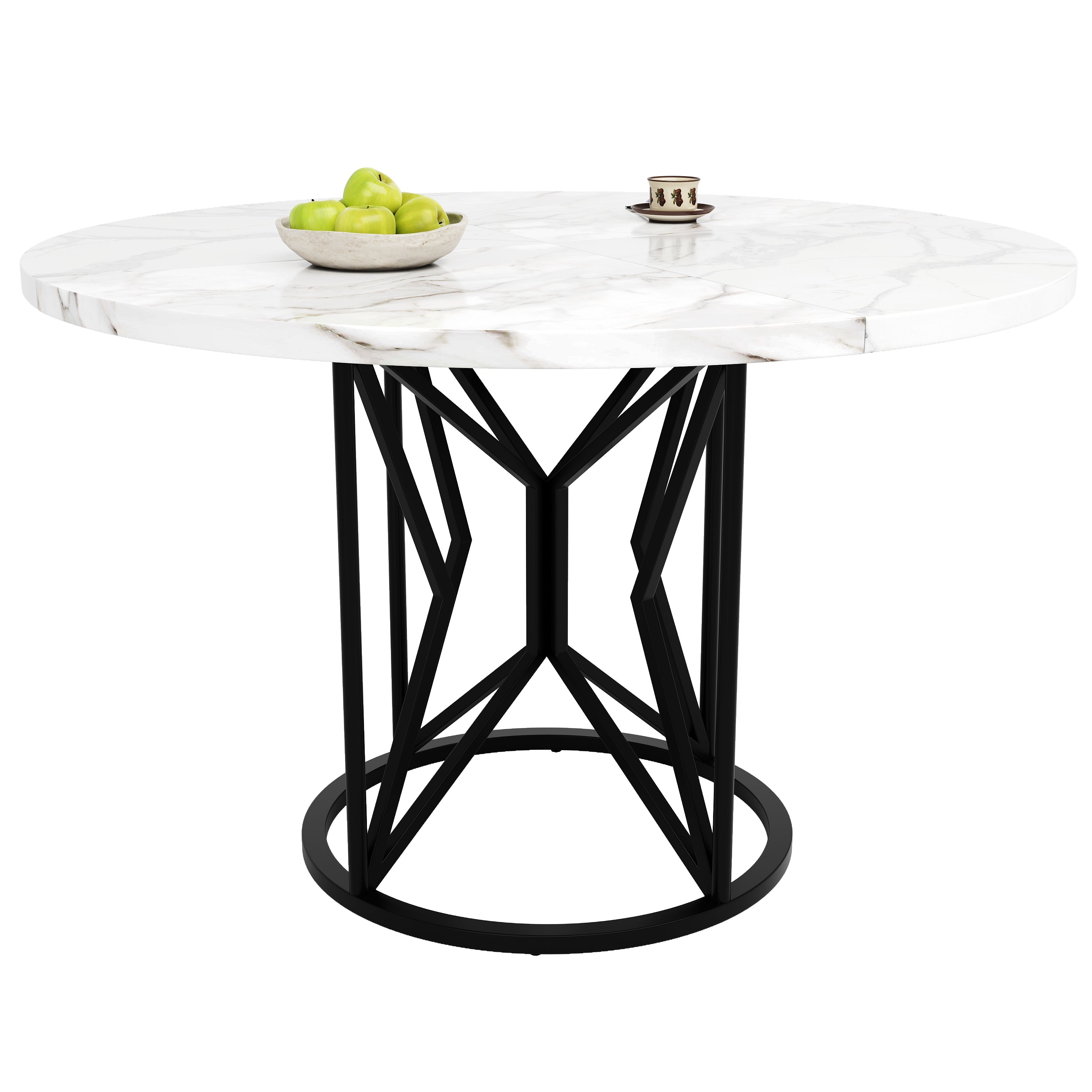 Dining Set 5-Piece Round 100cm White MDF Top - Grey Velvet Chairs