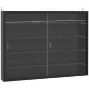 5-Tier Wall Display Shelf Cabinet, 4 Adjustable Shelves Glass Doors, Black