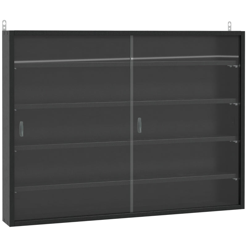 5-Tier Wall Display Shelf Cabinet, 4 Adjustable Shelves Glass Doors, Black