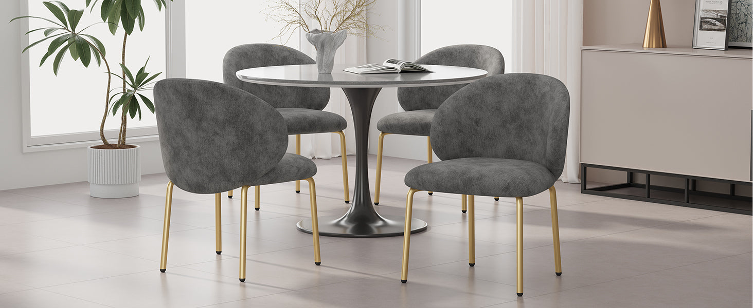Dining Chairs and Lounge Chairs with Gold Legs, Set of 4, Grey Chenille