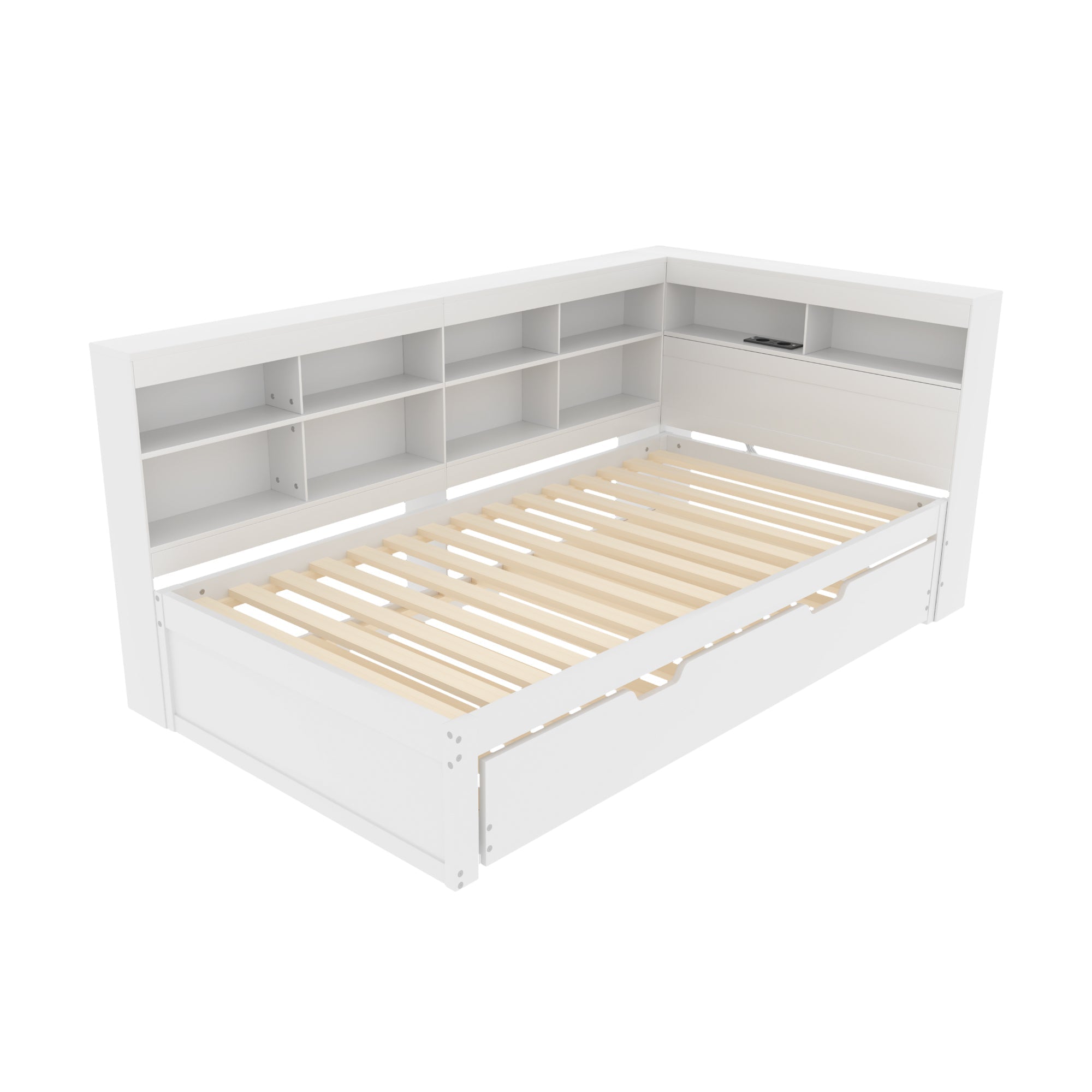 Sofa Bed 90*200 Pull-Out with USB & Storage, Solid Wood, White