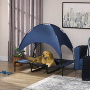 PawHut Outdoor Dog Bed with Canopy, Foldable, blue + black