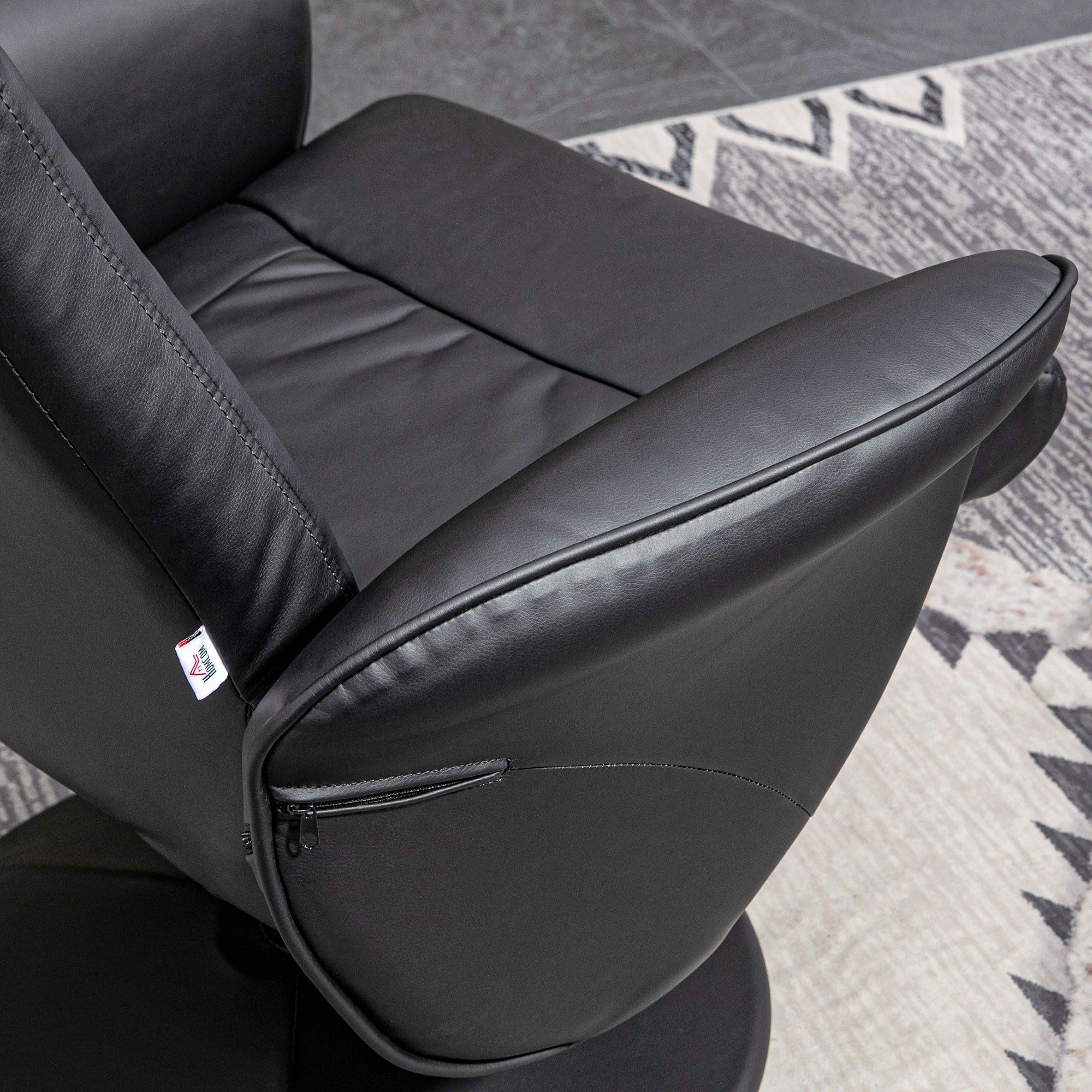 Relaxliegesessel mit Hocker, drehbarer gepolsterter Fernsehsessel, Kunstleder, Schwarz