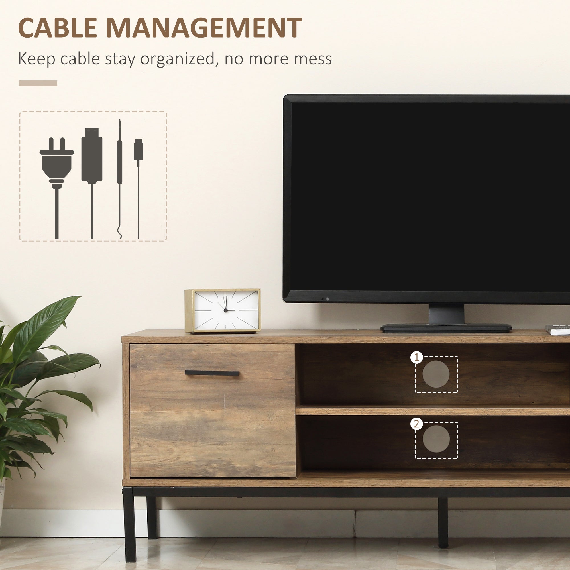 TV Stand Cabinet, Light Industrial-Style Multi-Storage for up to 50" Screen - Brown/Black