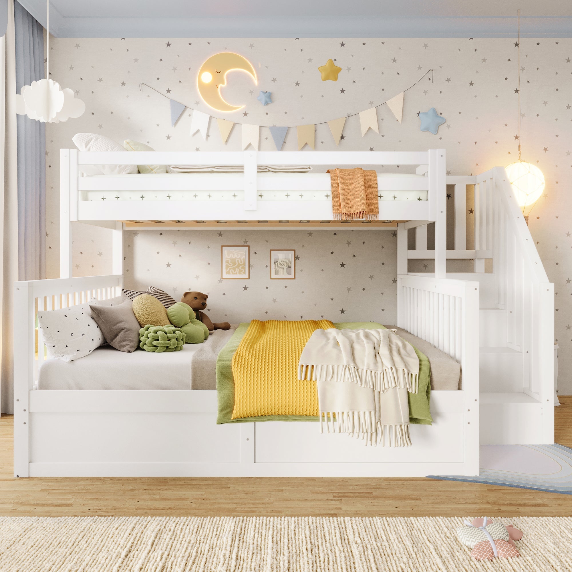 Bunk Bed 90/140x200cm Hydraulic Storage Ladder White