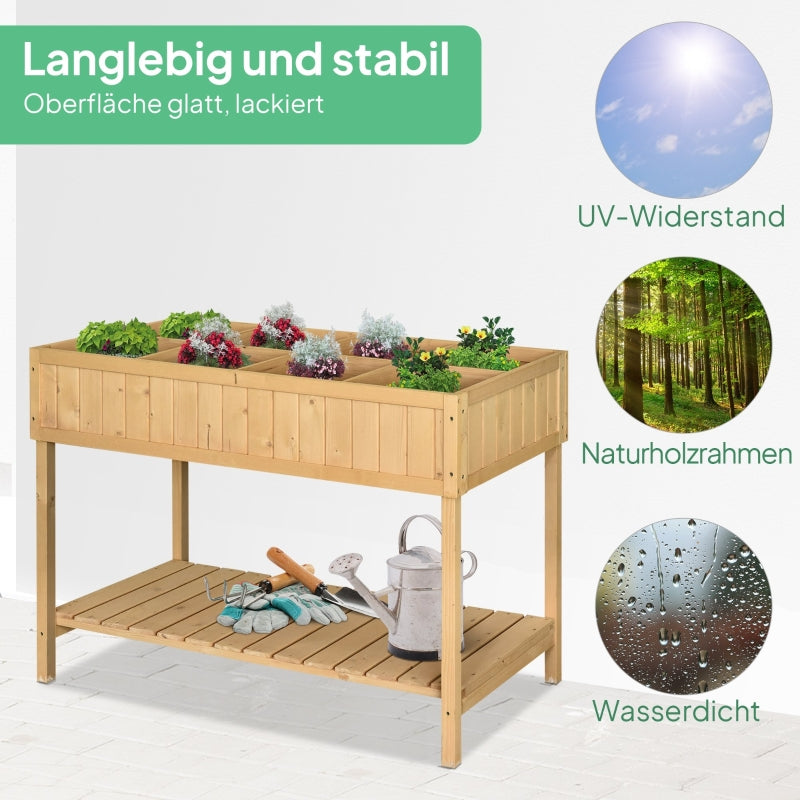 Pflanztisch Hochbeet, 8 Fächer mit Drainage, massive Tanne