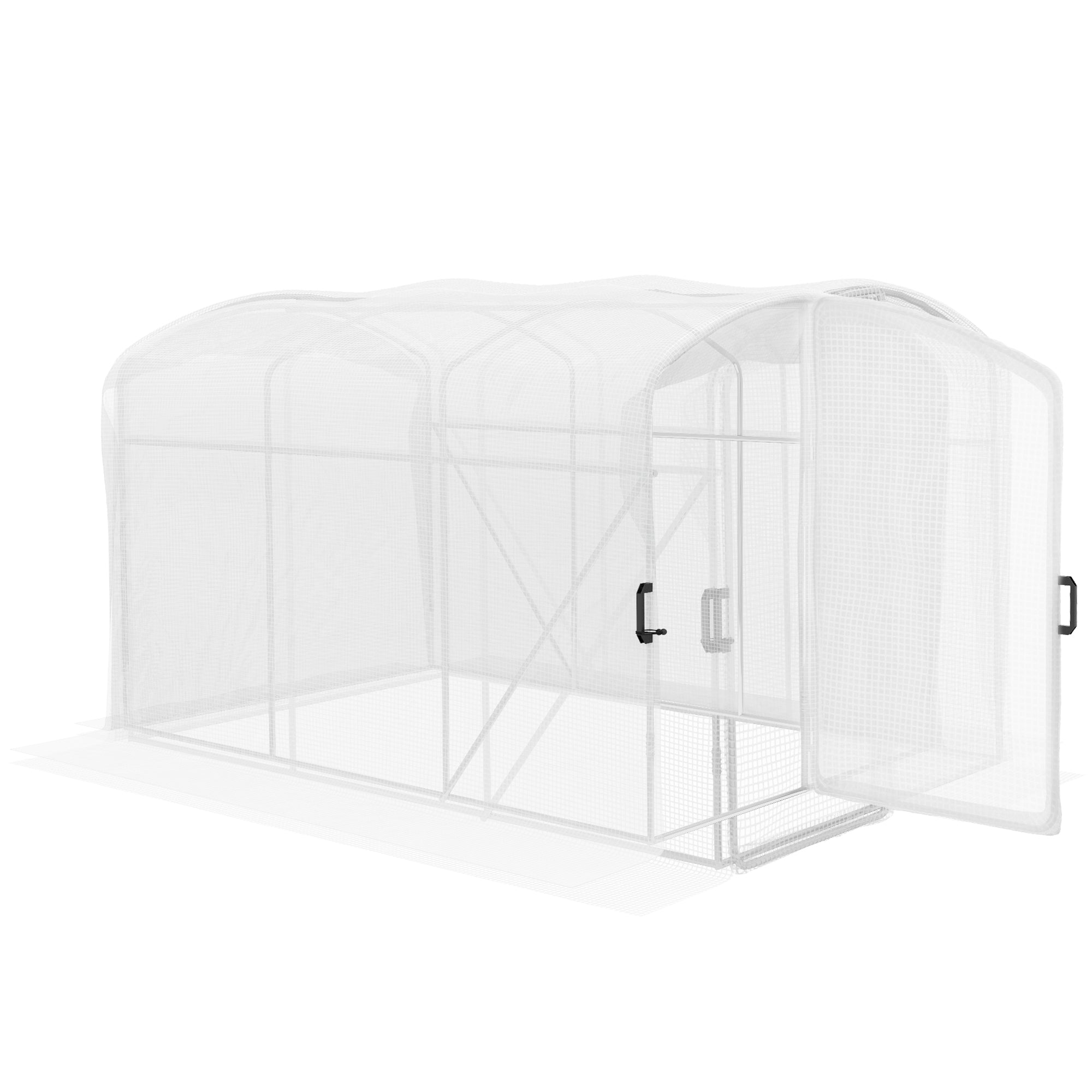 Polytunnel Greenhouse Walk-in Grow House, Door, Galvanised Steel Frame, 2 x 3 x 2m, White