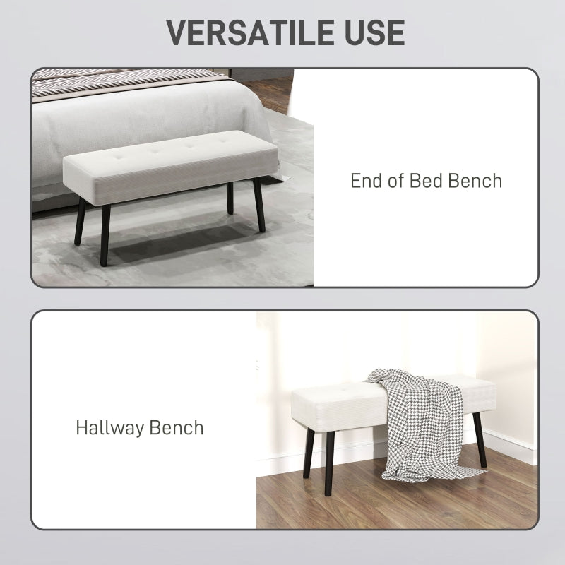 End of Bed Bench Thick Padded Corduroy Cream White