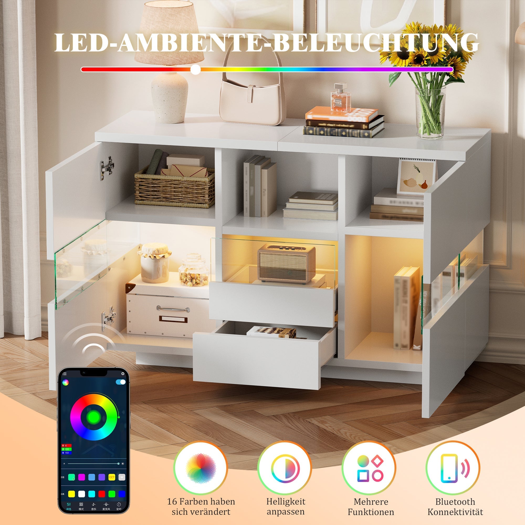 Minimalist Living Room Cabinet Double Level Floating Floor Storage White