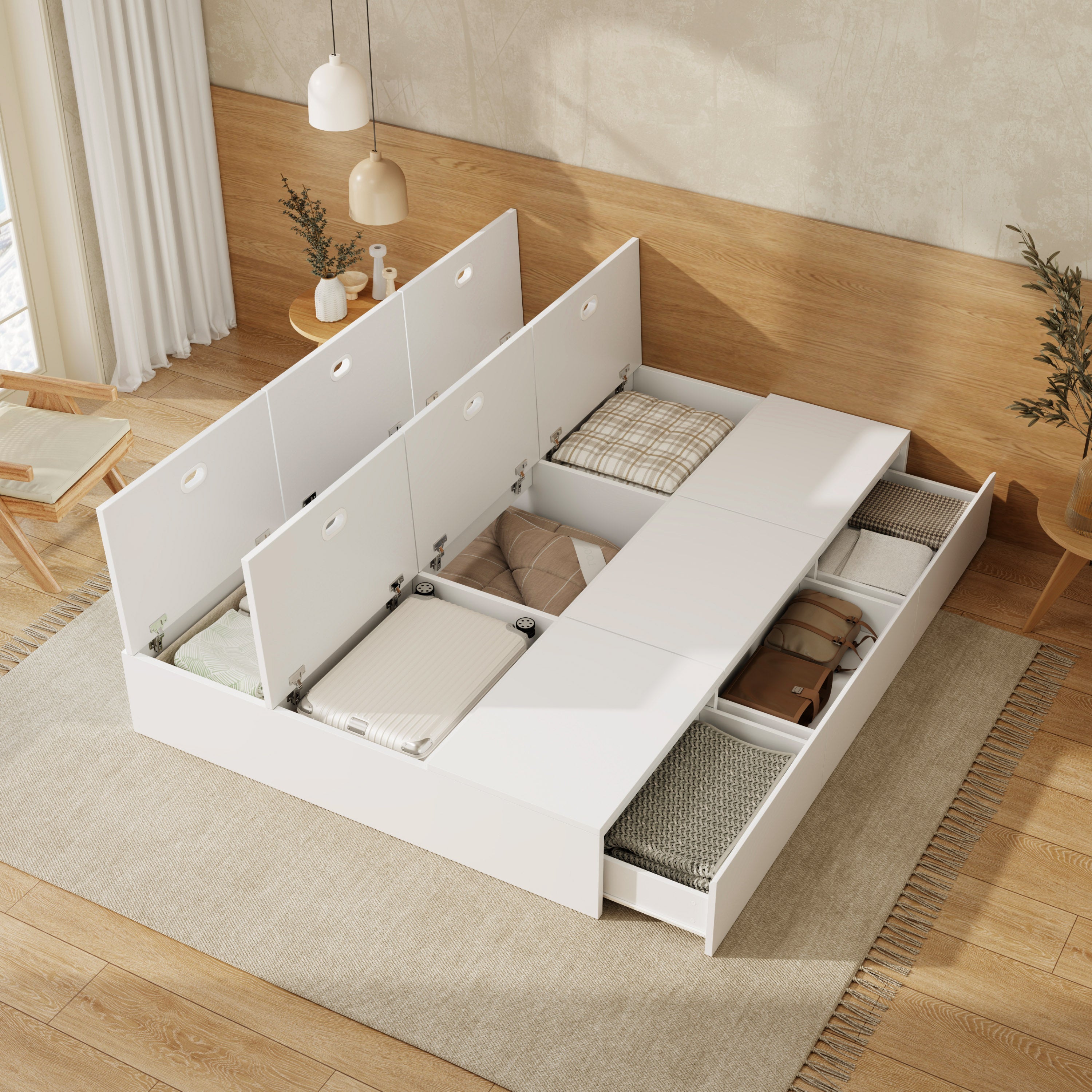 Solid Wood Storage Bed 140x200cm Pallet Drawers - White