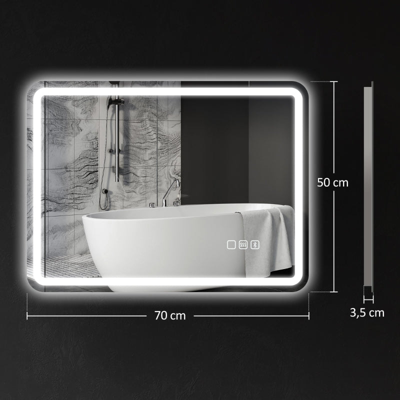 Badezimmerspiegel mit Beleuchtung, LED, Bluetooth, Anti-Beschlag, Silber