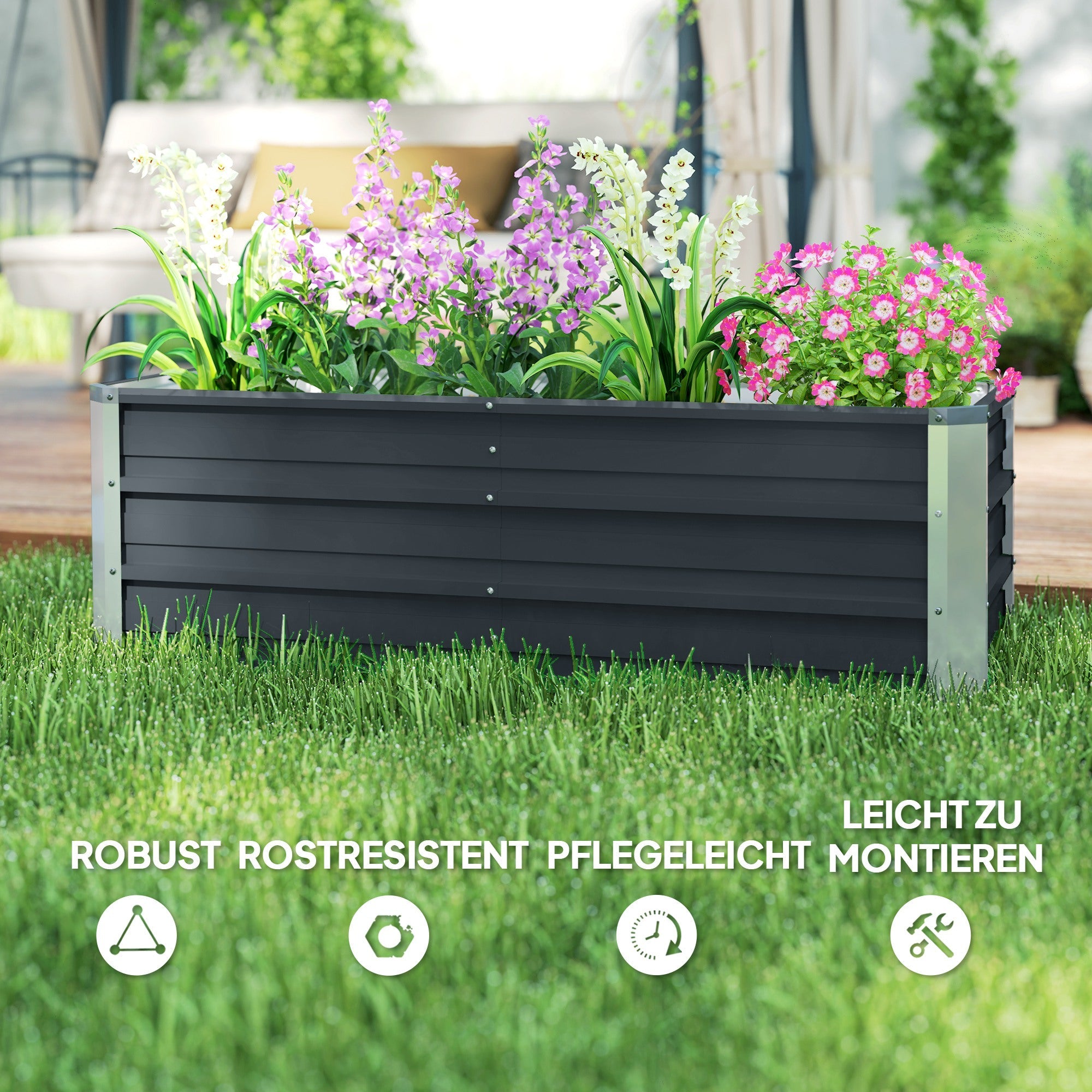 Steel Raised Garden Bed/Planter 125x47x40cm, Charcoal Grey
