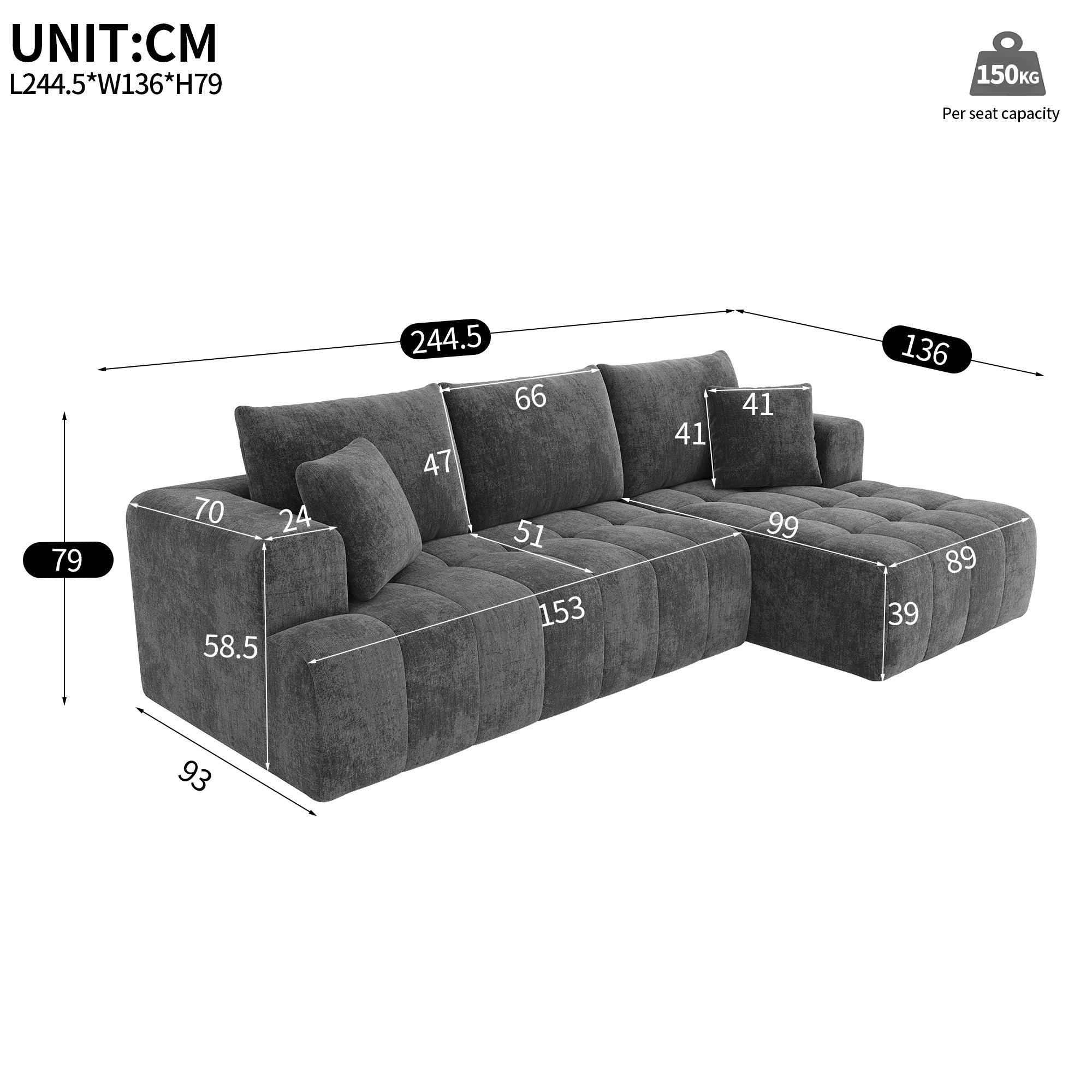Modular L-shaped Corner Cloud Sofa, Frameless Low-Profile Design, Gray Chenille Fabric