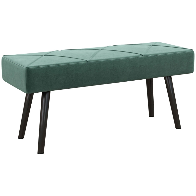 End of Bed Bench, Upholstered X-Shape Design with Steel Legs, Green