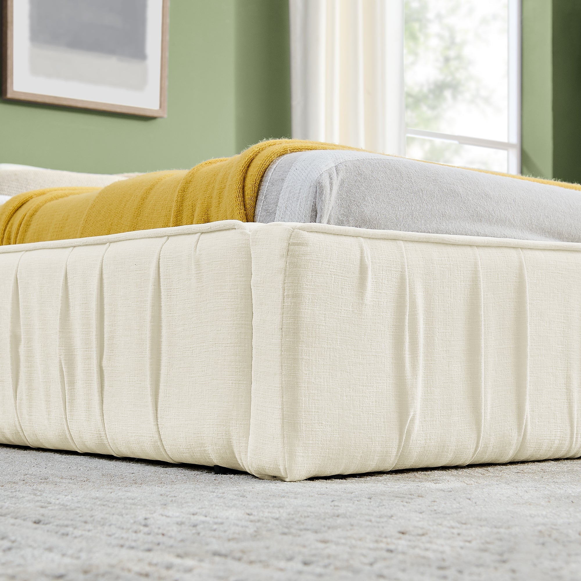 Double Bed 140x200cm Chenille Cover Eucalyptus Frame - Beige