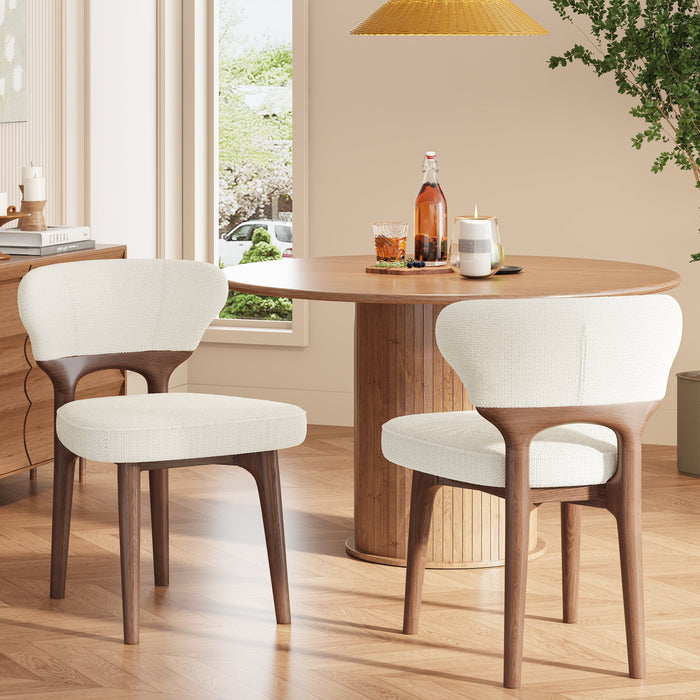 Solid Wood Dining Chairs, Set of 2, Modern Comfortable and Breathable, Light Beige Chenille