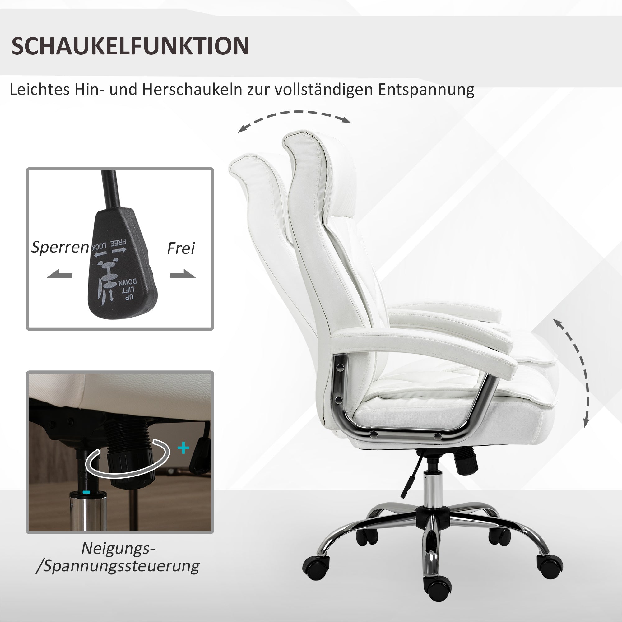 Vinsetto Office Chair, Ergonomic Swivel Rocker, Faux Leather White