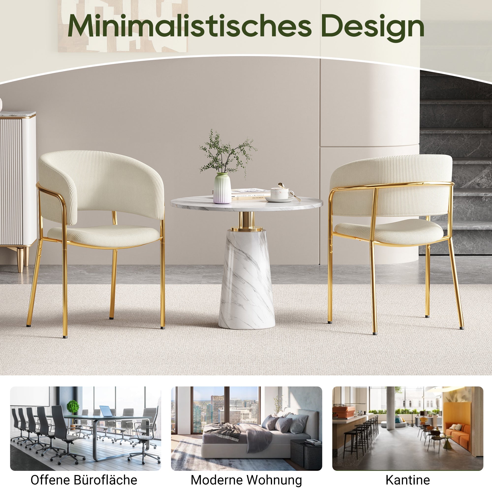 6 Modern Chairs, Angled Legs & Adjustable Feet, Corduroy Fabric Beige