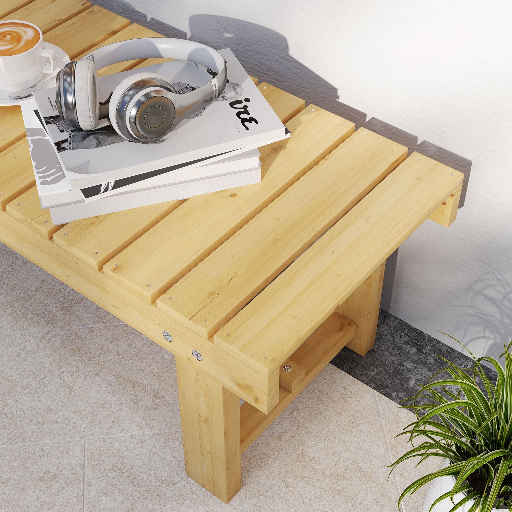 Garden Bench 2-Seater, Waterproof Durable 110x38x35cm Solid Wood, Natural Color