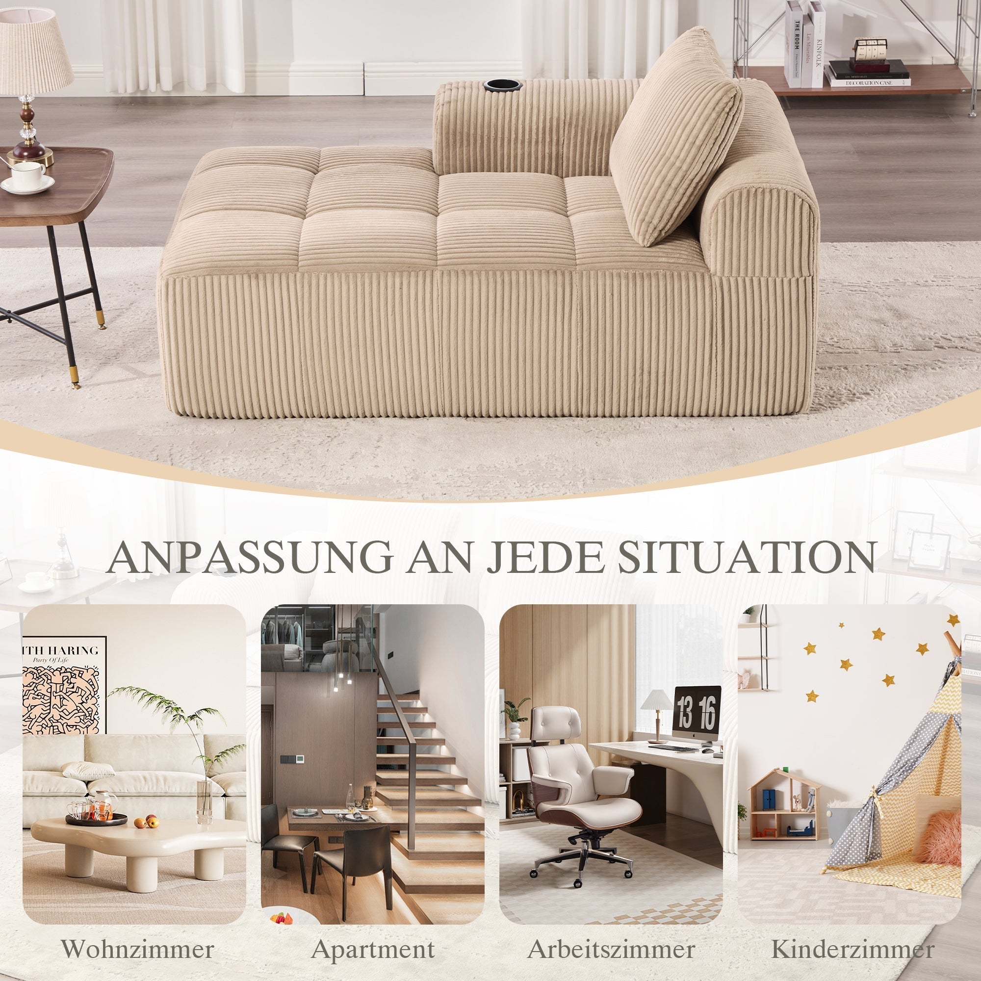 Recliner Sofa Cozy with Side Pocket Drink Holder - Corduroy