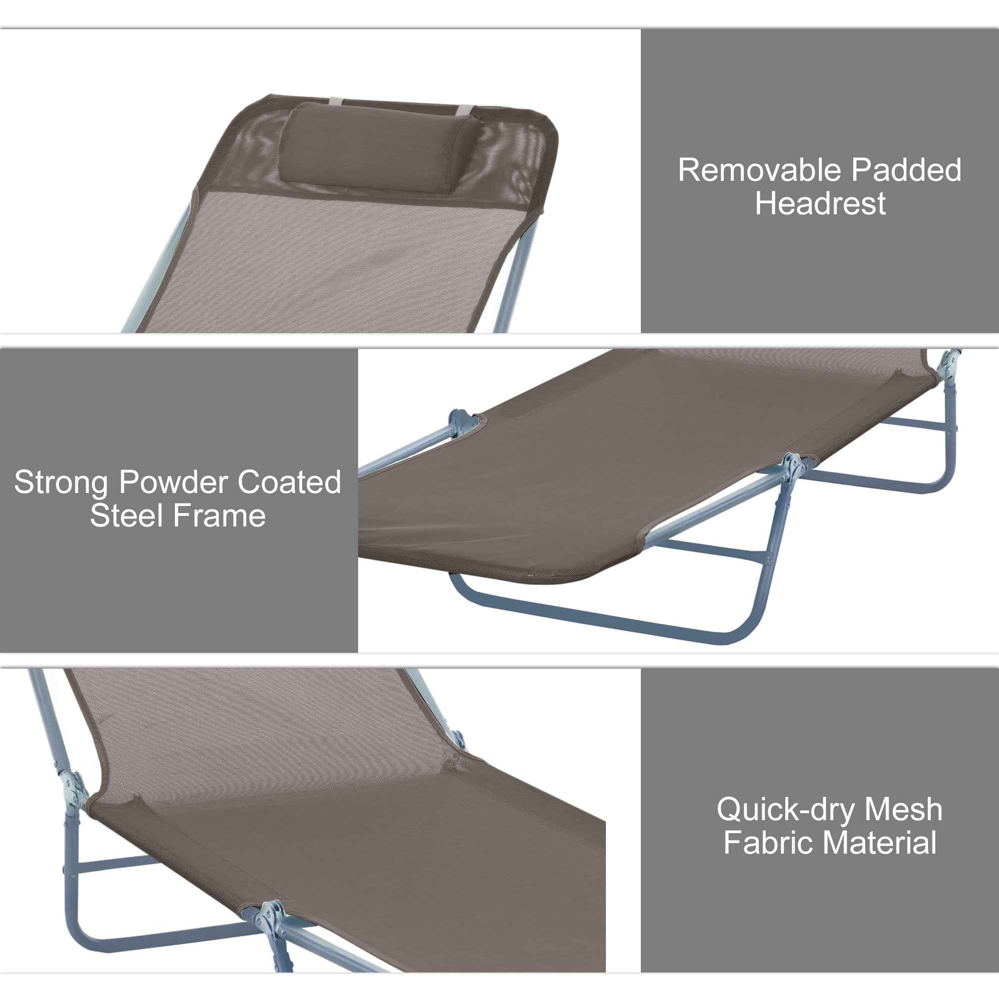 Sun Lounger Folding 2-Legged Weatherproof, Brown