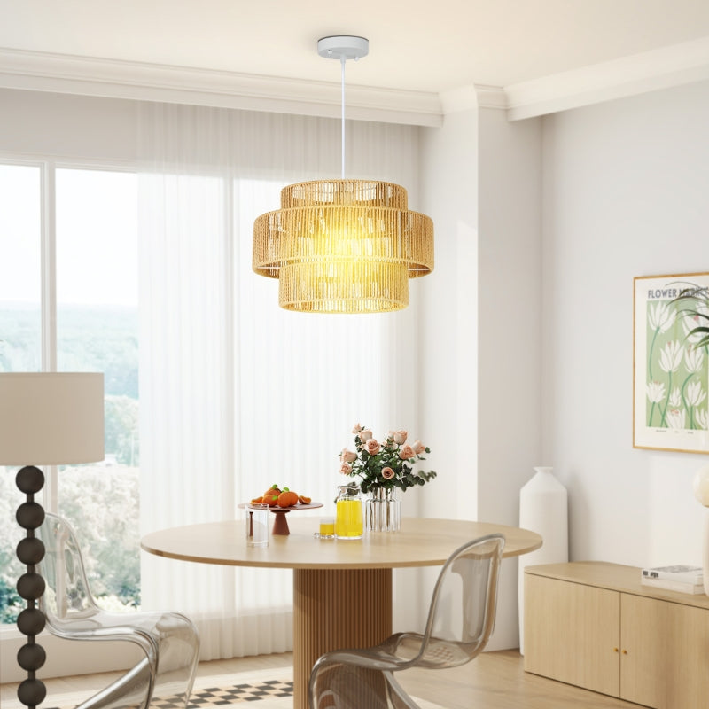 Pendant Light Hanging Lamp E27 Socket Boho Style Hemp Rope Light Brown