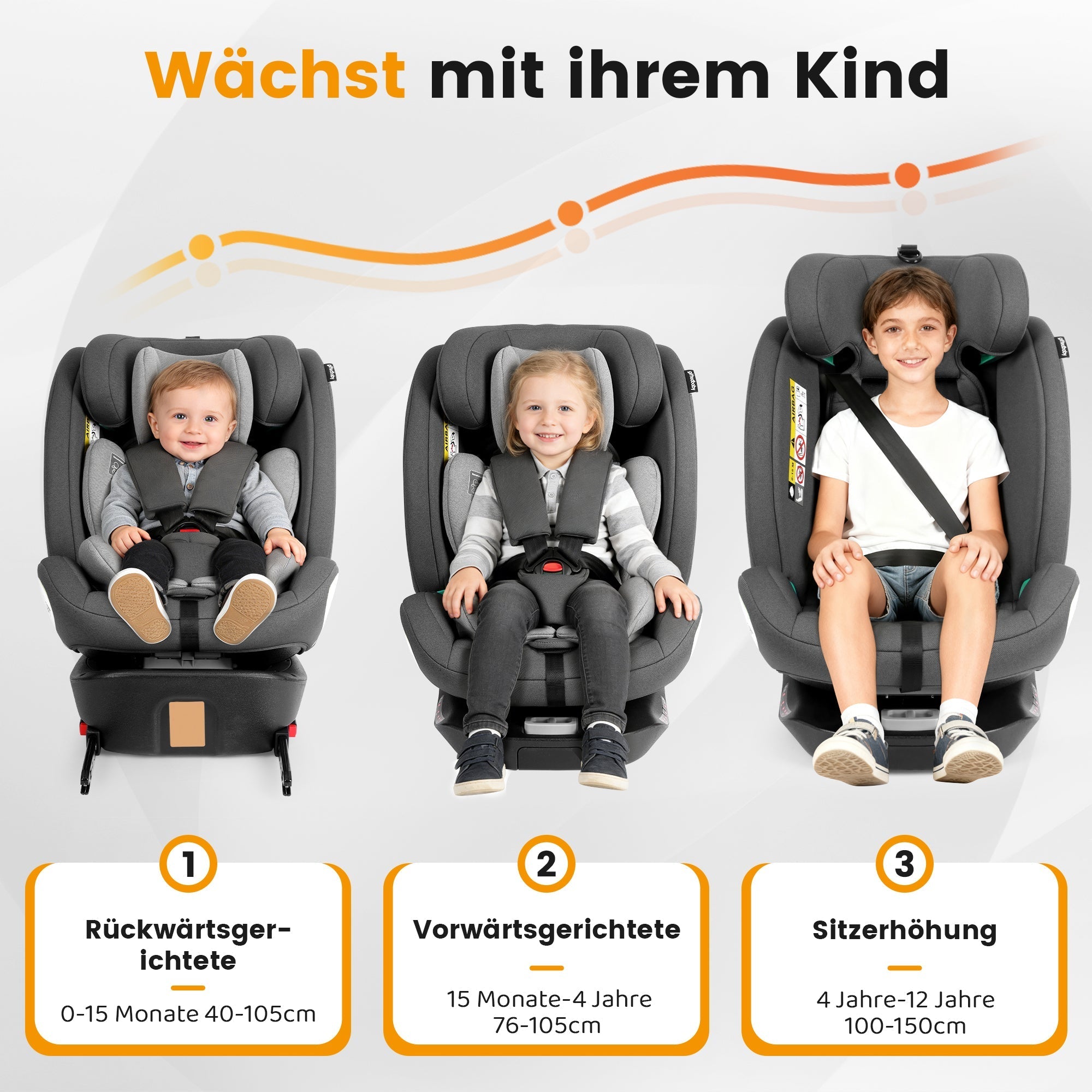 Child Car Seat 360° Rotating ISOFIX i-Size 40-150cm - Grey