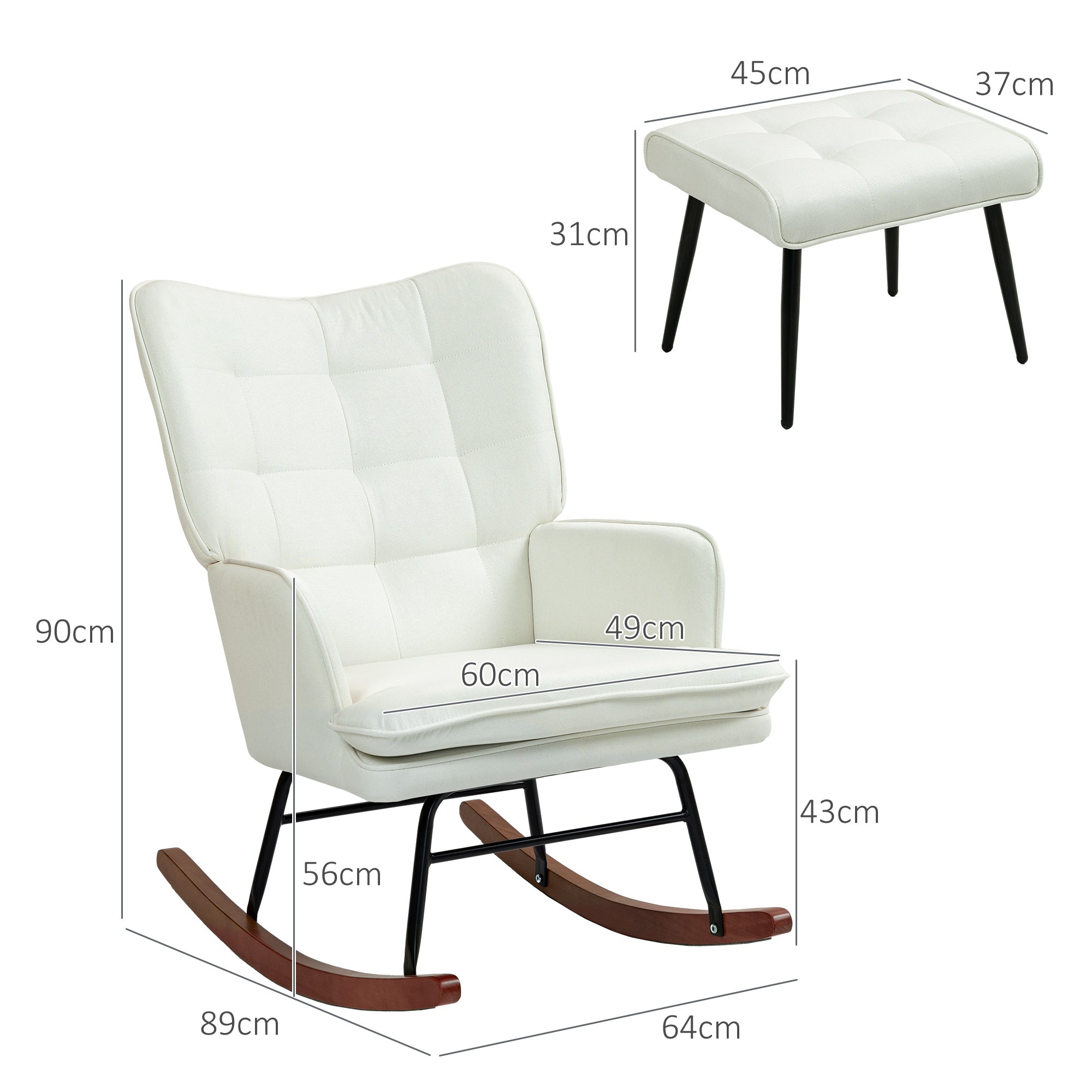 Rocking Chair with Footstool, Armchair/Nursing Chair 130 kg Capacity, Linen Look