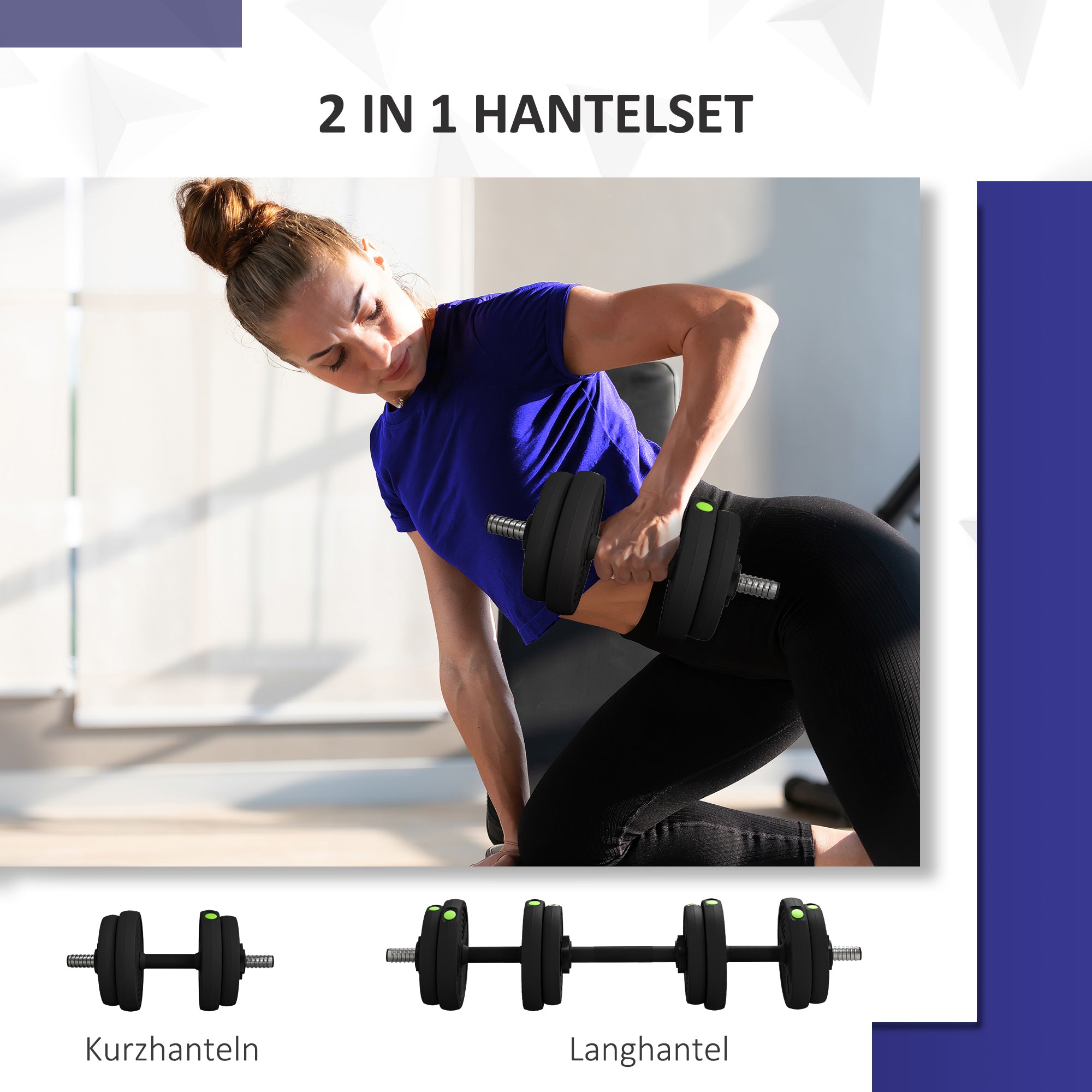2-in-1 Dumbbell Set, 15 kg Adjustable with 8 Weight Plates, Plastic