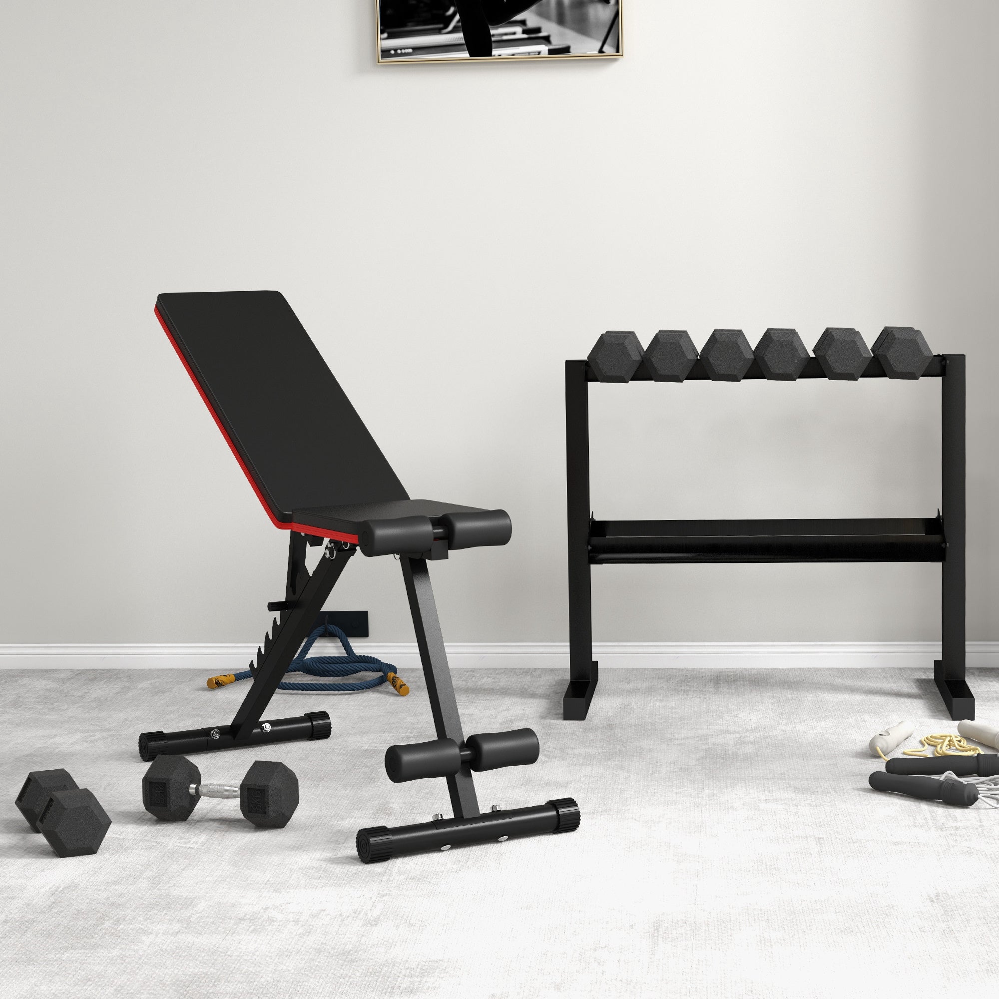 Hexagon Dumbbells Set, Cast Iron with Knurled Handles, Black Rubber