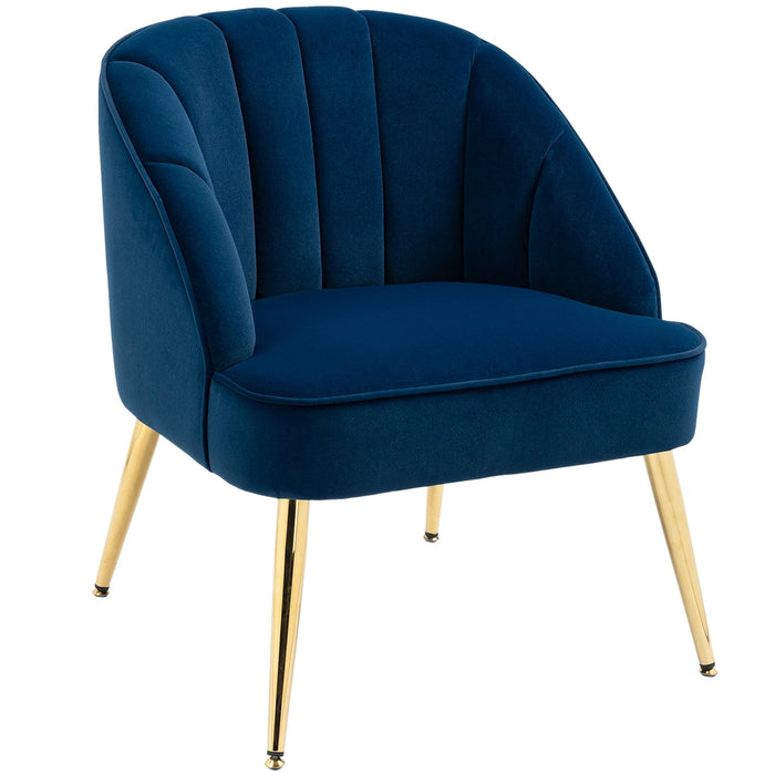 Wingback Armchair Lounge Recliner Steel Legs Velvet Look, Dark Blue