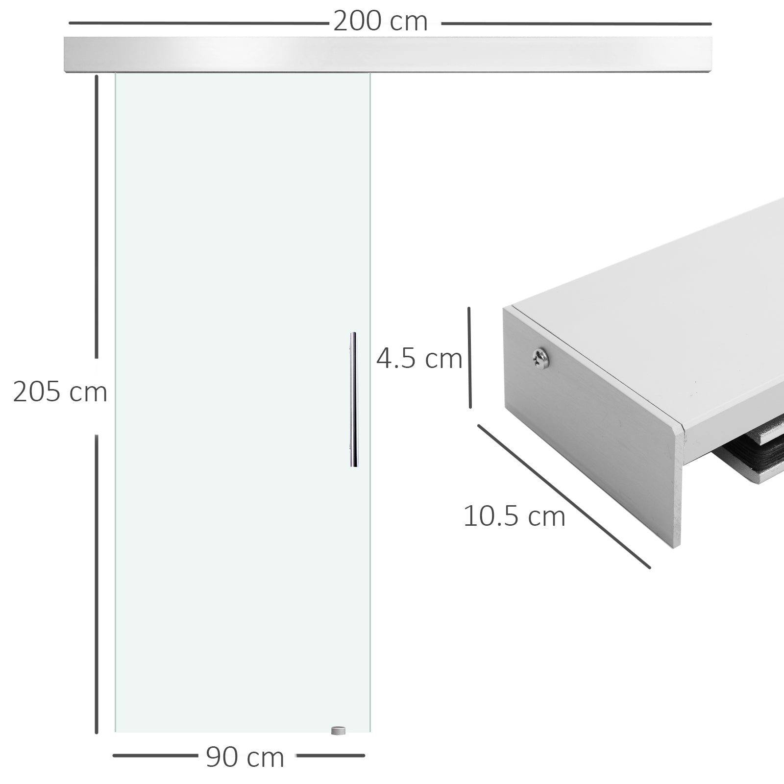 Glass Sliding Door Complete Set, Interior with Handle Bar, 2050x900mm, Frosted Glass
