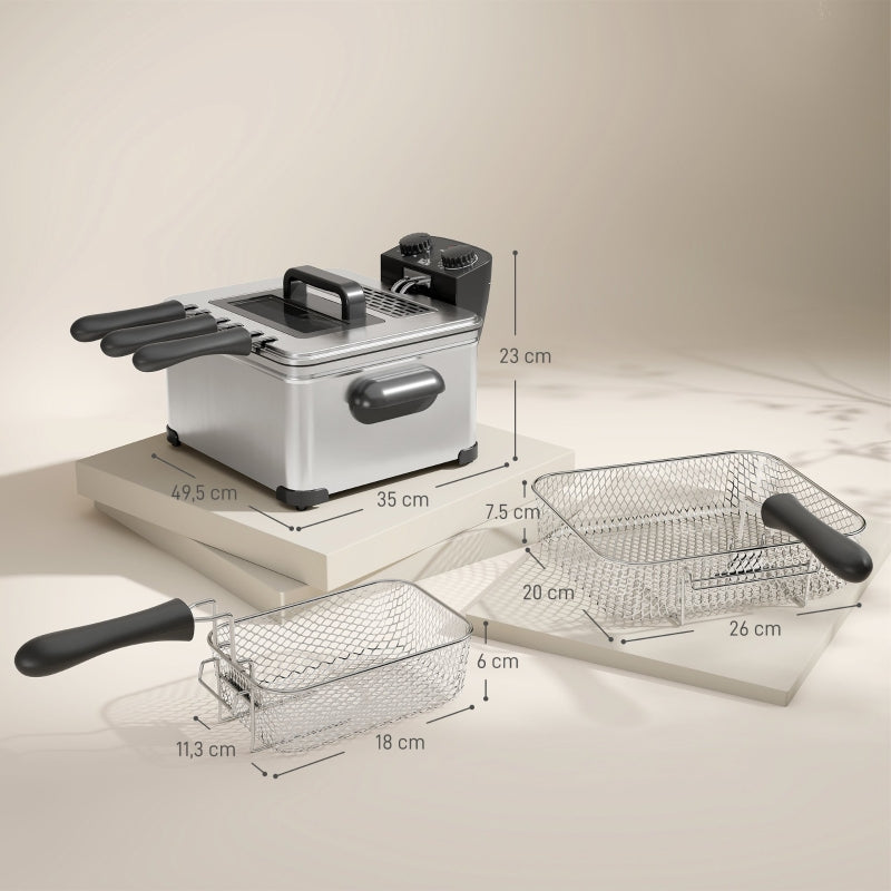 Fritteuse, 5 l, einstellbare Temperatur und Timer, Edelstahl Silber