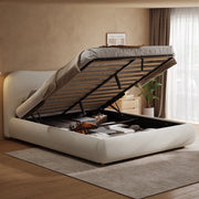 Ottoman Storage Bed Frame, 4ft6 Double with Curved Headboard, Boucle Fabric, Warm White