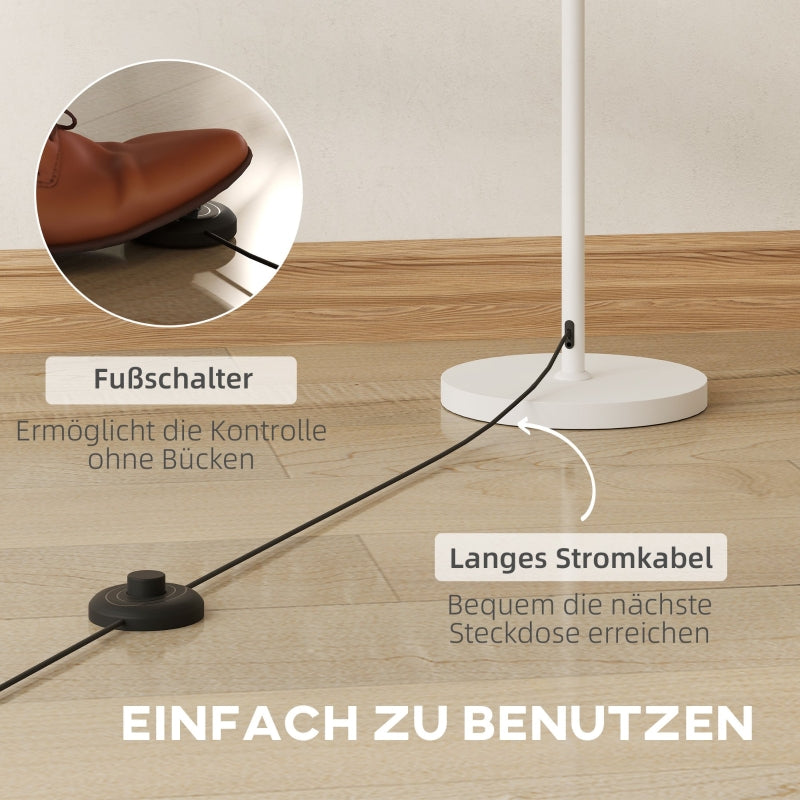 Floor lamp with E27 socket, wave shade, and foot switch for living room and bedroom, white