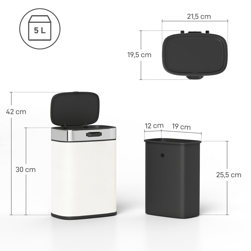 Waste Bin 5L Freestanding or Wall-Mounted Stainless Steel Cream White