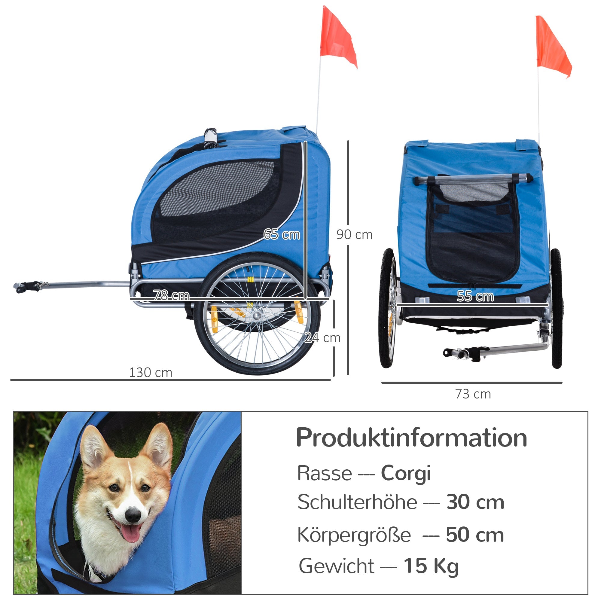 Hundeanhänger, Fahrradtransport, Blau+Schwarz