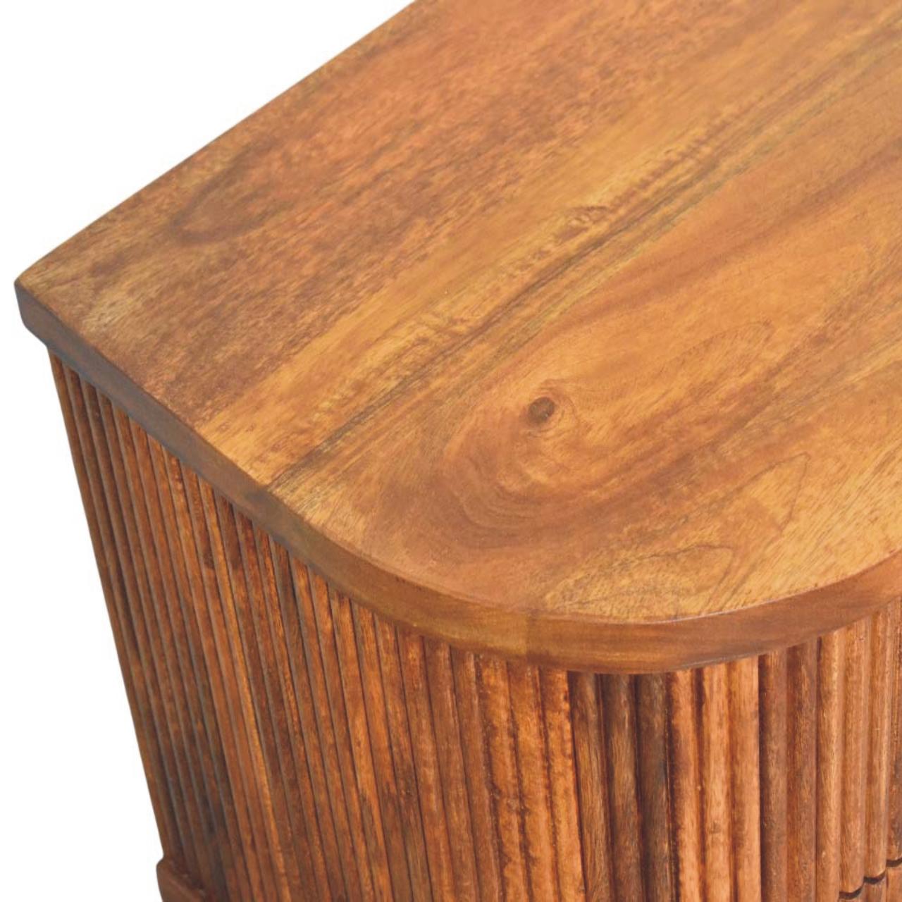 Ribbed Bedside Nightstand with Brass Accents in Mango Wood