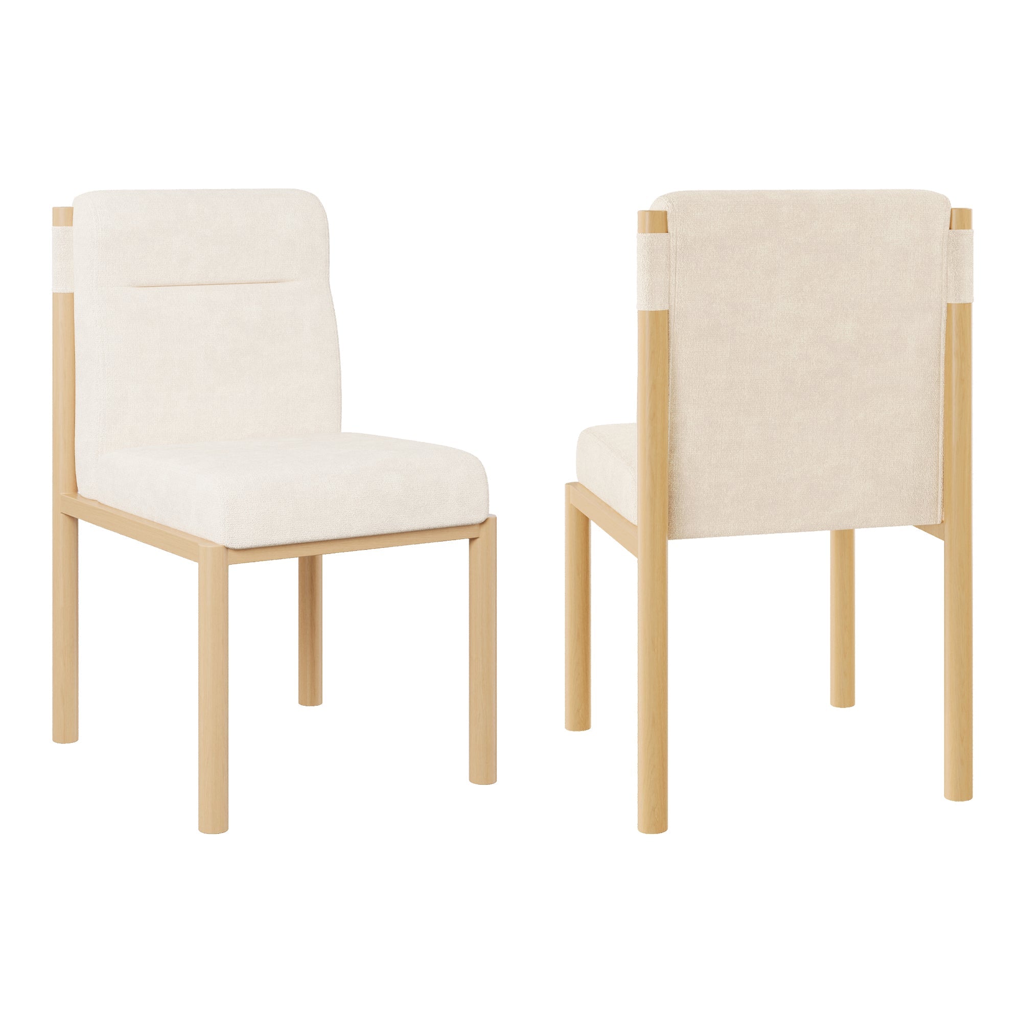 2 Dining Chairs Padded Modern Oak-Effect Frame - Beige Sherpa Fabric