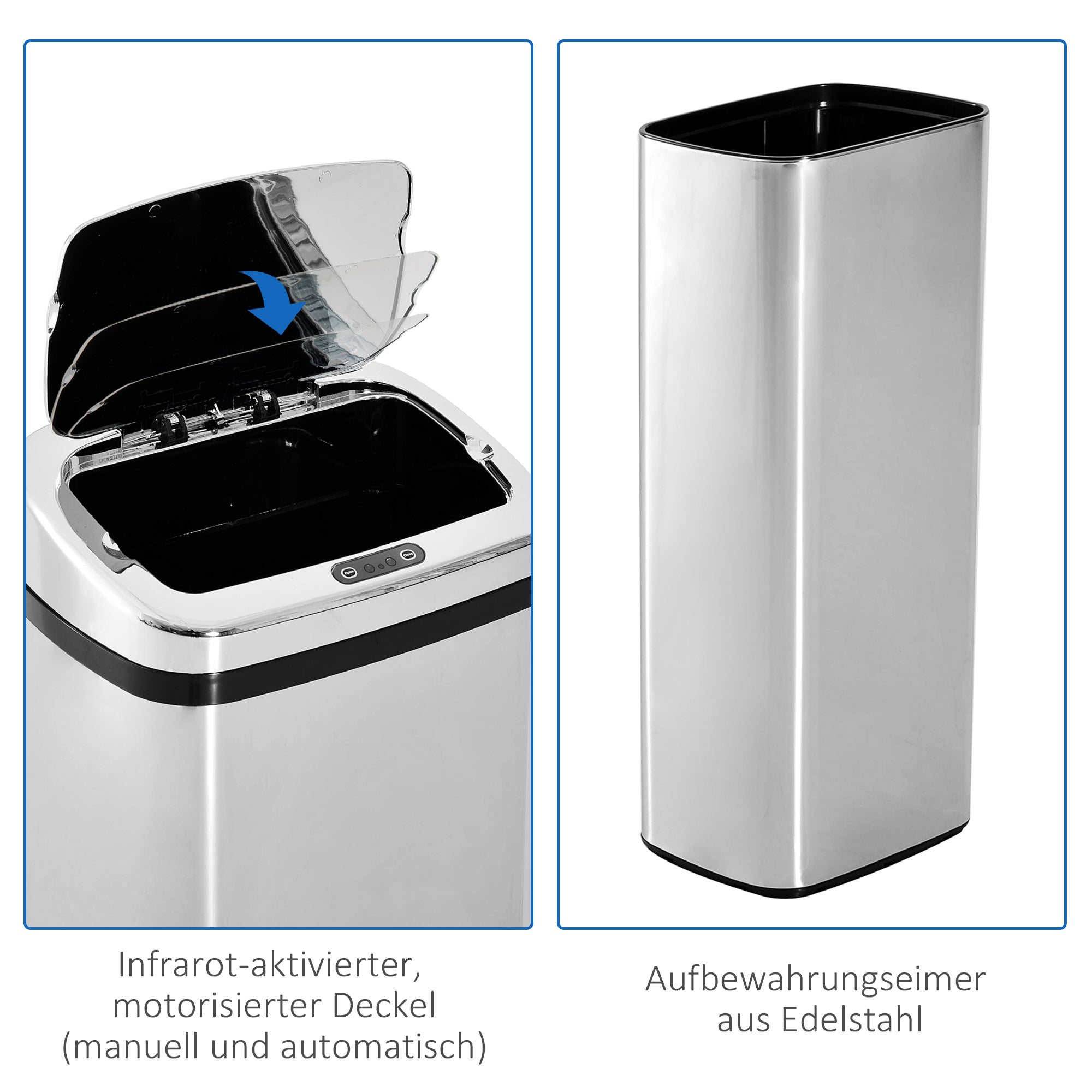 Automatic Trash Can with Sensor, Kitchen Waste Bin, Stainless Steel, Silver (50L)