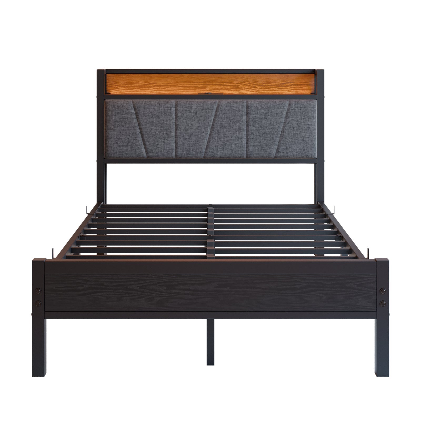 Bed Frame 120x200cm Smart LED USB Memory Headboard - Metal Slatted
