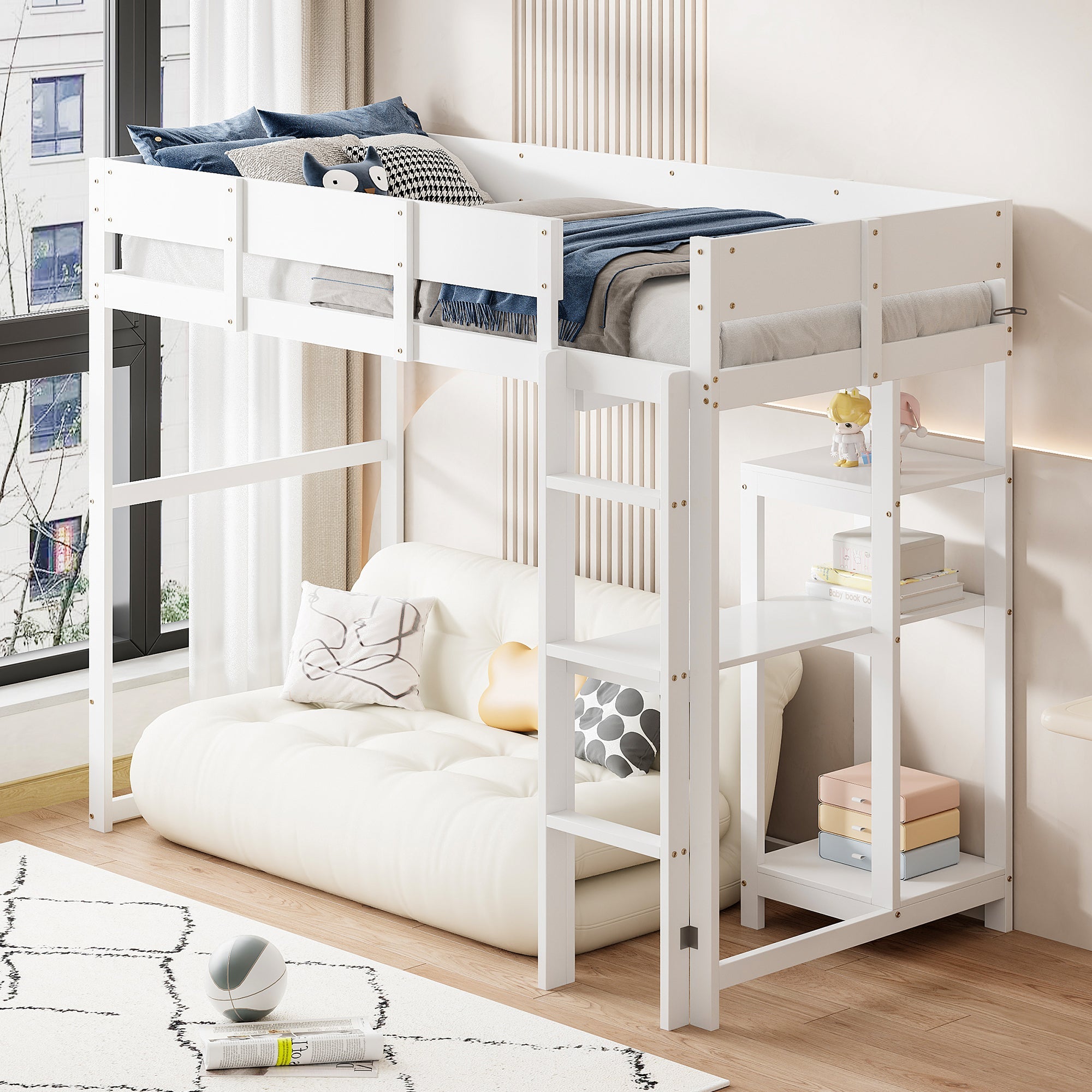 Loft Bed with Storage 90x200cm Kids/Teens Pine Wood, White