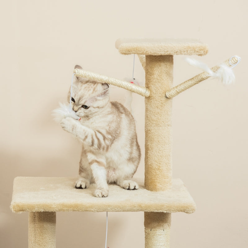 Cat Tree 135cm Kitten Tower Scratching Post Climbing Tower, Beige
