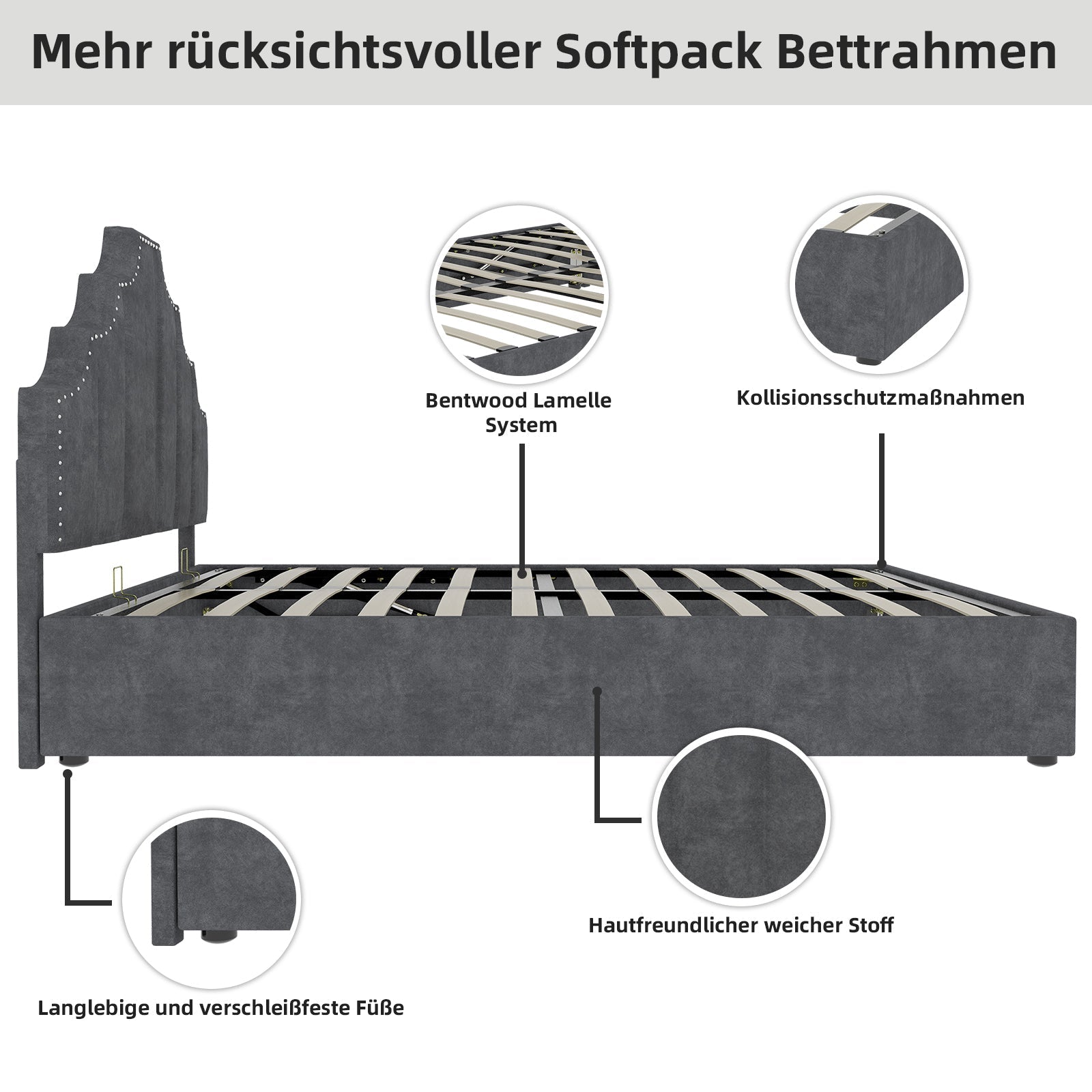 Modern Minimalist Soft Bed, 160*200CM, Gray