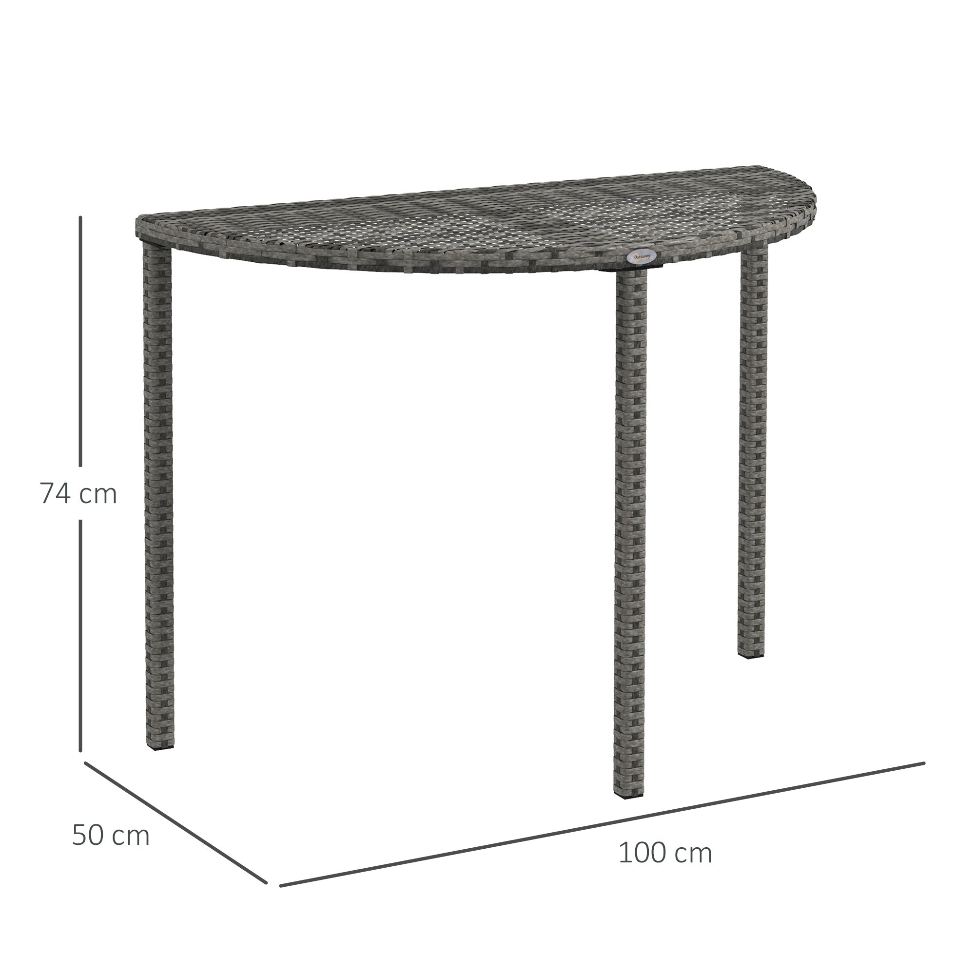 Semi-circular Balcony Table 100 x 50 x 74 cm Polyrattan & Metal, Grey