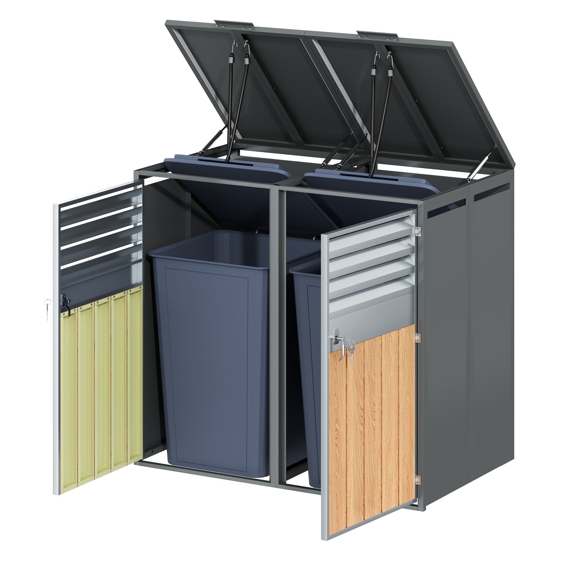 Bin Storage Box with Hinged Lid, Louvered Ventilation and Two Doors, Lockable Plastic