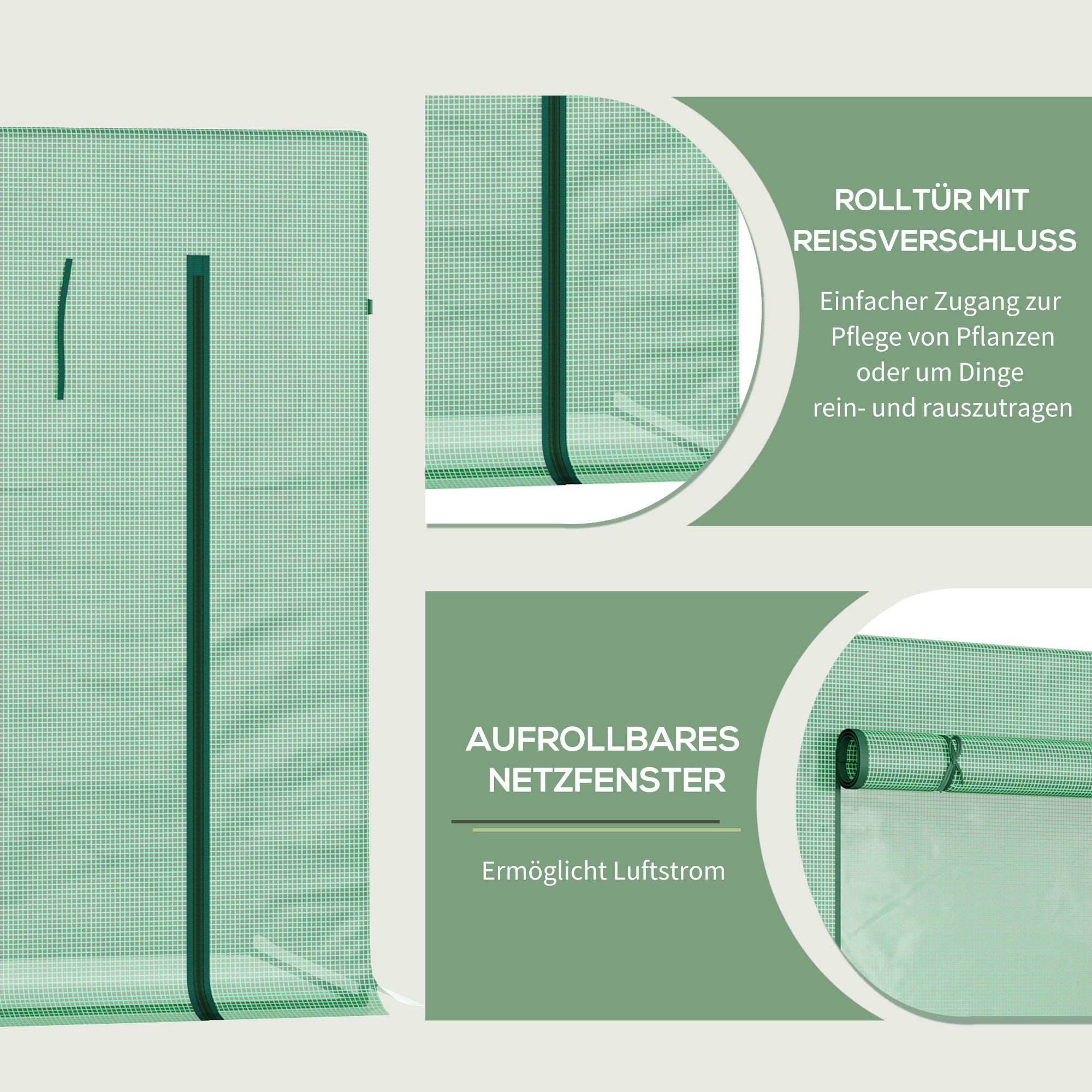 Outsunny Greenhouse with Roll-Up Door and Side Window, 200 x 76 x 168 cm, Green PE Mesh Film