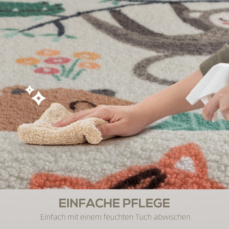 Fleece Rug Jungle Pattern Easy Care, Cream White/Multicolored