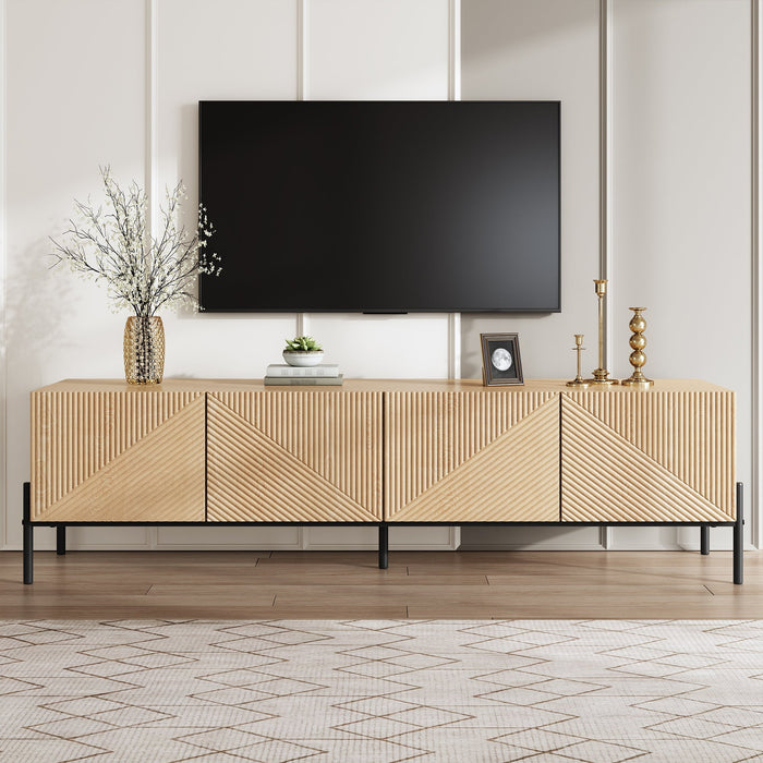 Modern TV Cabinet with 4-Door Storage and 3D Geometric Design, 160cm, Wood and Metal